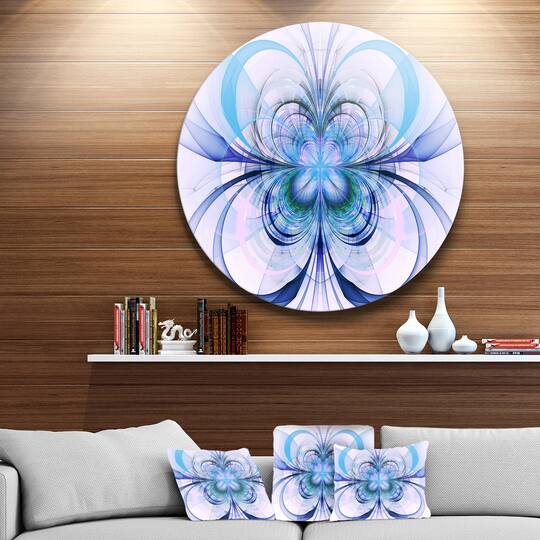 Designart - Turquoise Fractal Flower Pattern' Floral Circle Metal Wall Art